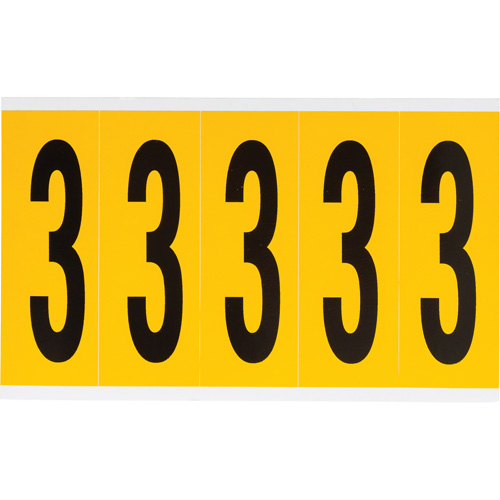 Brady 1560-3 Individual Number and Letter Labels, 3, 4" H, Black on Yellow