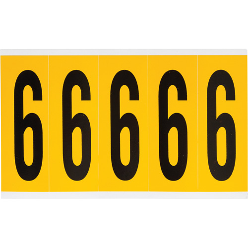 Brady 1560-6 Individual Number and Letter Labels, 6, 4" H, Black on Yellow