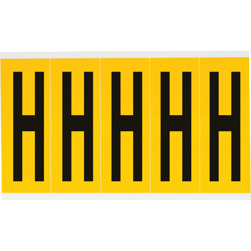 Brady 1560-H Individual Number and Letter Labels, H, 4" H, Black on Yellow
