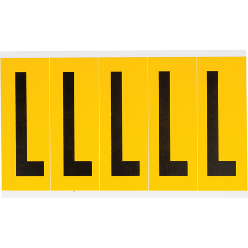 Brady 1560-L Individual Number and Letter Labels, L, 4" H, Black on Yellow