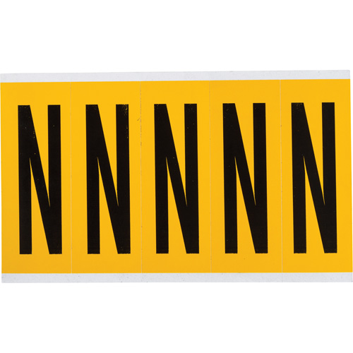 Brady 1560-N &eacute;tiquette de lettres & chiffres individuels, N, 4" h, Noir sur jaune