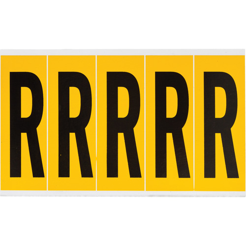 Brady 1560-R Individual Number & Letter Labels, R, 4" H, Black on Yellow