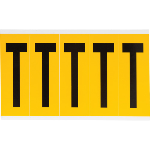 Brady 1560-T Individual Number & Letter Labels, T, 4" H, Black on Yellow