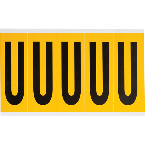 Brady 1560-U Individual Number & Letter Labels, U, 4" H, Black on Yellow