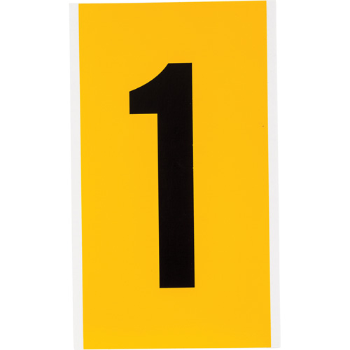 Brady 1570-1 Individual Number and Letter Labels, 1, 6" H, Black on Yellow