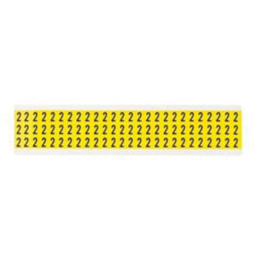 Brady 3410-2 Repositionable Individual Number and Letter Labels, 2, 3/8" H, Black on Yellow