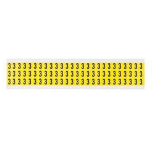 Brady 3410-3 Repositionable Individual Number and Letter Labels, 3, 3/8" H, Black on Yellow