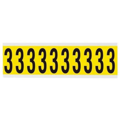Brady 3440-3 Repositionable Individual Number and Letter Labels, 3, 2" H, Black on Yellow