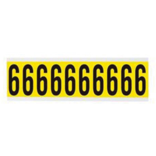 Brady 3440-6 Repositionable Individual Number and Letter Labels, 6, 2" H, Black on Yellow