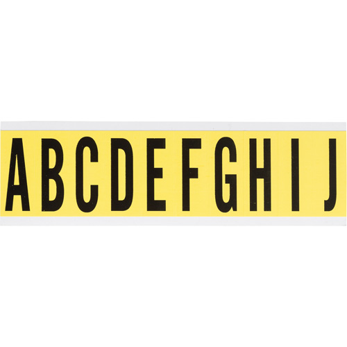 Brady 34440 Repositionable Individual Number and Letter Labels, A/B/C/D/E/F/G/H/I/J, 2" H, Black on Yellow