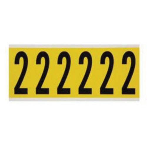 Brady 3450-2 Repositionable Individual Number and Letter Labels, 2, 3" H, Black on Yellow