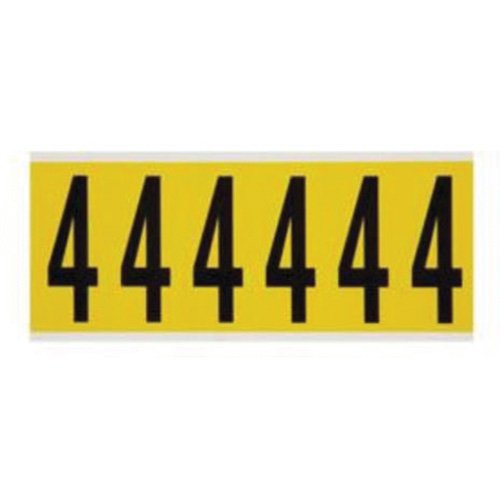 Brady 3450-4 Repositionable Individual Number and Letter Labels, 4, 3" H, Black on Yellow