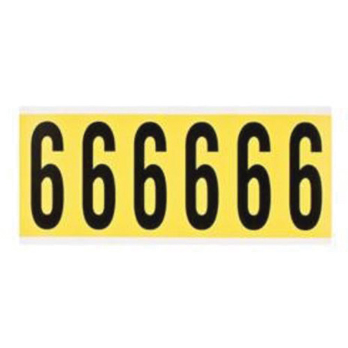 Brady 3450-6 Repositionable Individual Number and Letter Labels, 6, 3" H, Black on Yellow