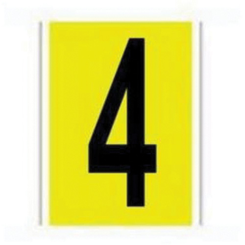 Brady 3470-4 Repositionable Individual Number and Letter Label, 4, 6" H, Black on Yellow