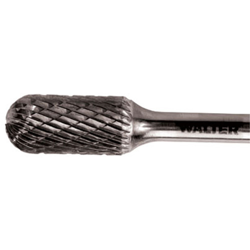 Walter Surface Technologies 01V008 Double Cut Cylindrical Round Nose Carbide Burr, 1/2" Dia., 1" Depth of Cut