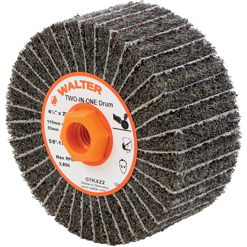 Walter Technologies Pour Surface 07K422 Tambours de finition Two-In-One, 4-1/2" dia. x 2" la, Arbre 5/8"-11, Oxyde d'aluminium