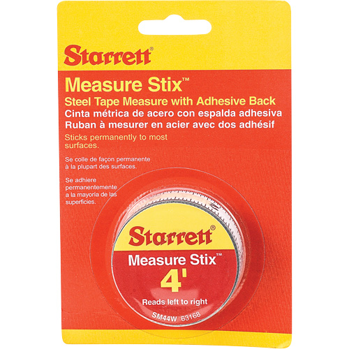 Starrett SM44W Rubans &agrave; mesurer en acier avec endos adh&eacute;sif Measure Stix, 1/2" x 4', Marques de goujon po/pi