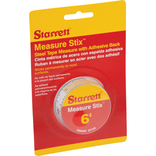 Starrett SM66W Rubans &agrave; mesurer en acier avec endos adh&eacute;sif Measure Stix, 3/4" x 6', Marques de goujon po/pi