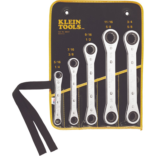 Klein Tools 68221 Ratcheting Box Wrench Set, Ratcheting Box, 5 Pieces, Imperial