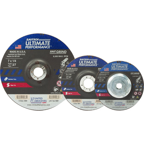 United Abrasives Inc. 20074 Meule Saitech Ultimate Performance, 5" x 1/4", Arbre 7/8", Oxyde d'aluminium/C&eacute;ramique, Type 27