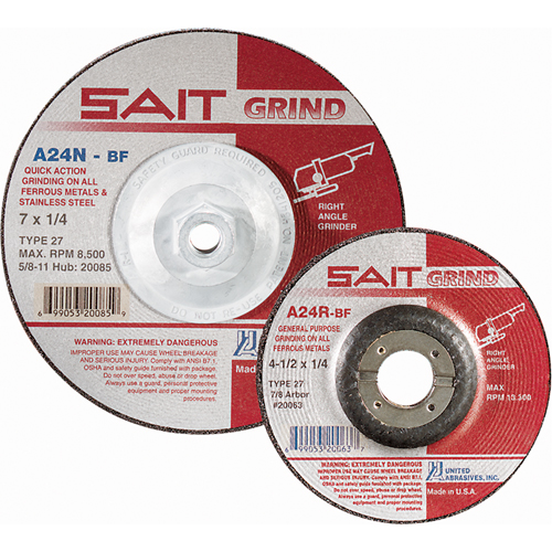 United Abrasives Inc. 20078 Meule rapide A24N, 6" x 1/4", Arbre 7/8", Oxyde d'aluminium, Type 27
