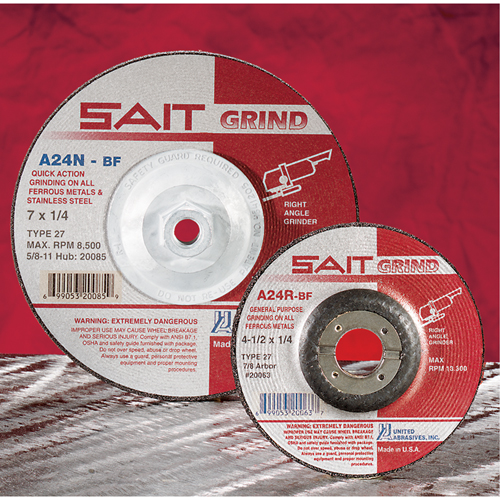 United Abrasives Inc. 20078 Meule rapide A24N, 6" x 1/4", Arbre 7/8", Oxyde d'aluminium, Type 27