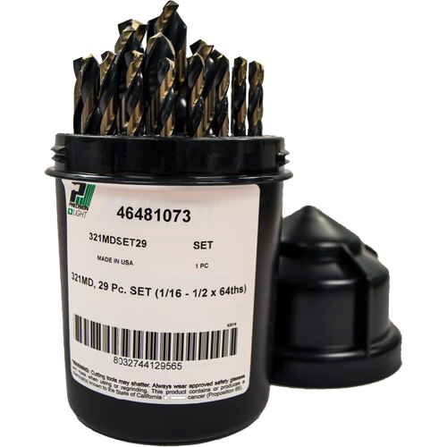 Precision 6481073 Foret pour m&eacute;canicien s&eacute;rie courte 135° - 1/16" &agrave; 1/2" par 1/64", 29 morceaux, Acier rapide