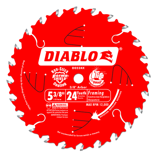 Diablo D0524X Lame de scie circulaire, 5-3/8", 24 dents, Pour Bois