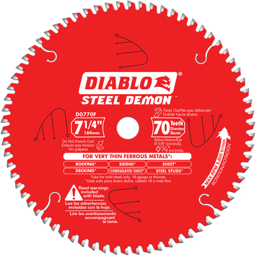 Diablo D0770F Circular Saw Blade, 7-1/4", 70 Teeth, Metal Use