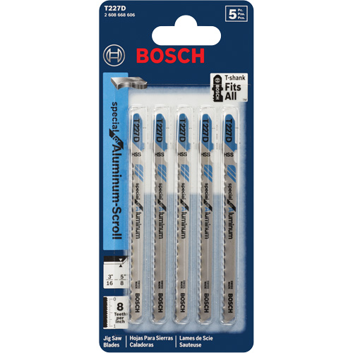 Bosch T227D Lames de scie sauteuse, Acier rapide, Tige en T, 4" lo, 8 dents par pouce
