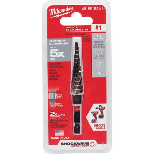 Milwaukee 48-89-9241 #1 Shockwave Impact Duty Step Drill Bit, 1/2" - 1-1/8" , 1/32" Increments, Titanium