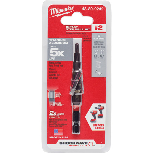 Milwaukee 48-89-9242 Foret &eacute;tag&eacute; #2 Shockwave Impact Duty, 3/16" - 1/2", Incr&eacute;ments de 1/16", Titane
