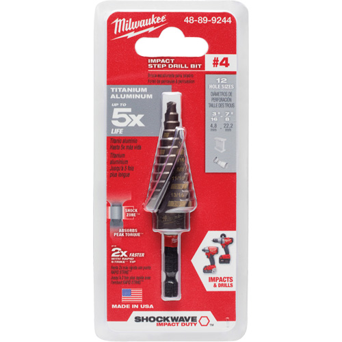 Milwaukee 48-89-9244 Foret &eacute;tag&eacute; #4 Shockwave Impact Duty, 3/16" - 7/8", Incr&eacute;ments de 1/16", Titane