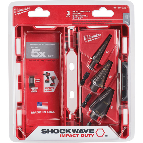 Milwaukee 48-89-9257 Shockwave Impact Duty Step Drill Bit Set, 3 Pieces, Titanium
