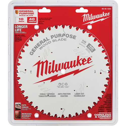 Milwaukee 48-40-1024 Lame de scie circulaire pour usage g&eacute;n&eacute;ral, 10", 40 dents, Pour Bois