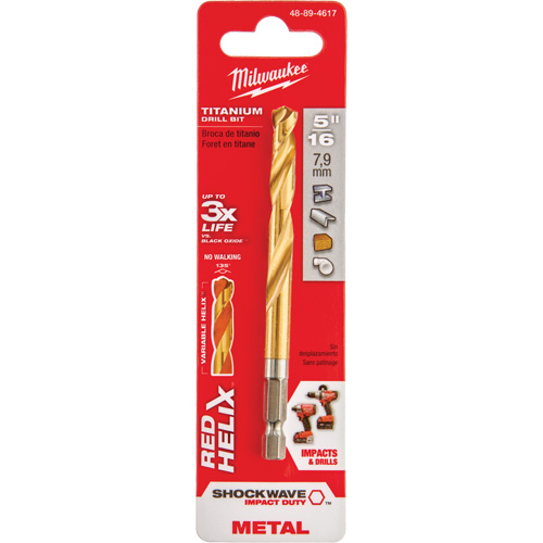 Milwaukee 48-89-4617 Shockwave Drill Bit, 5/16", Titanium, 2-39/64" Flute, 135° Point