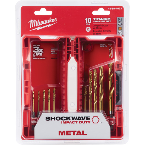 Milwaukee 48-89-4633 Shockwave Red Helix Drill Bit Set, 10 Pieces, Titanium