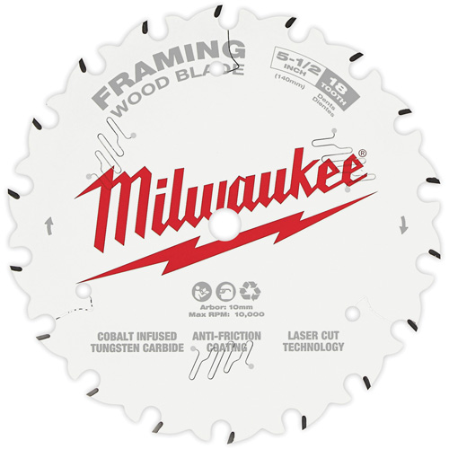 Milwaukee 48-40-0520 Framing Circular Saw Blade, 5-1/2", 18 Teeth, Wood Use