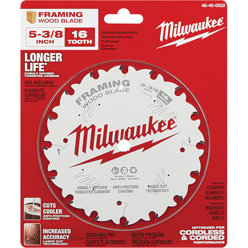 Milwaukee 48-40-0522 Lame de scie circulaire &agrave; charpente, 5-3/8", 16 dents, Pour Bois