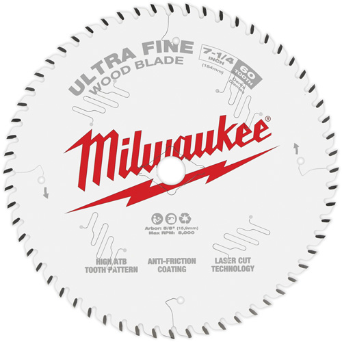 Milwaukee 48-40-0730 Lame de scie circulaire &agrave; finition tr&egrave;s fine, 7-1/4", 60 dents, Pour Bois