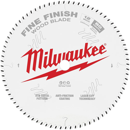 Milwaukee 48-40-1224 Fine Finish Circular Saw Blade, 12", 80 Teeth, Wood Use