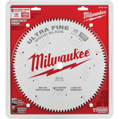 Milwaukee 48-40-1228 Lame de scie circulaire &agrave; finition tr&egrave;s fine, 12", 100 dents, Pour Bois