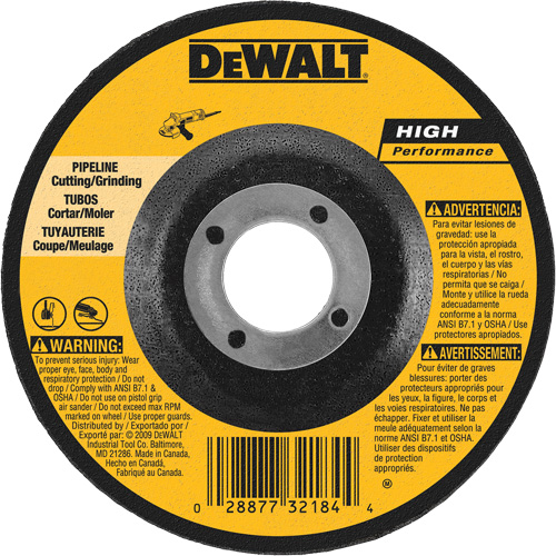 DEWALT DW8484 High Performance Pipeline Wheel, 5" x 1/8", 7/8" Arbor, Aluminum Oxide, Type 27