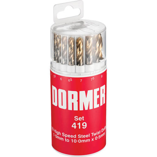 Dormer 6610303 Jobber Drill Bit Set, 19 Pieces, High Speed Steel