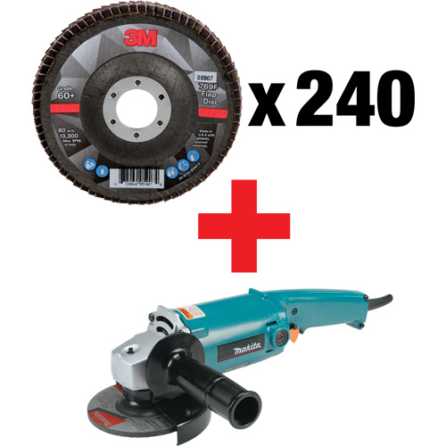  TCS947 769F Flap Disc & Angle Grinder Kit, 4-1/2" x 7/8", Type 29, 60+ Grit, Ceramic