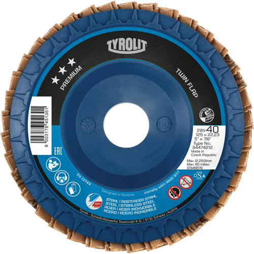 Tyrolit 34474212 Disque &agrave; lamelles Twin Flap, 5" x 7/8", Type 27, Grain 40, C&eacute;ramique/Alumine de zirconium