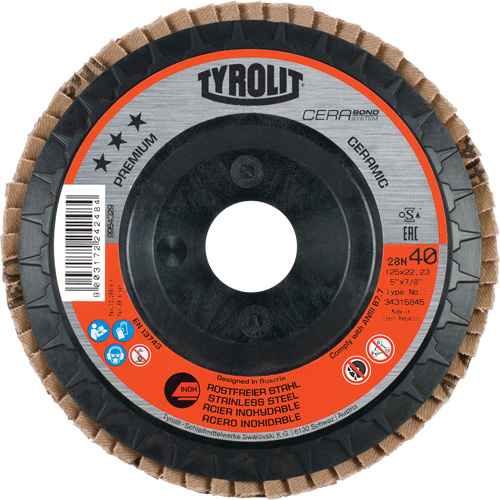 Tyrolit 34464931 Flap Disc, 4-1/2" x 5/8"-11, Type 27, 40 Grit, Ceramic