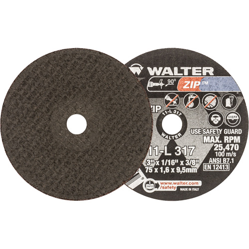 Walter Technologies Pour Surface 11L317 Meule &agrave; tronçonner Zip, 3" x 1/16", Arbre de 3/8", Type 1, 25470 Tr/min