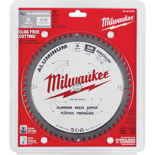 Milwaukee 48-40-4345 Aluminum Cutting Circular Saw Blade, 8", 58 Teeth, Plastic/Non-Ferrous Use