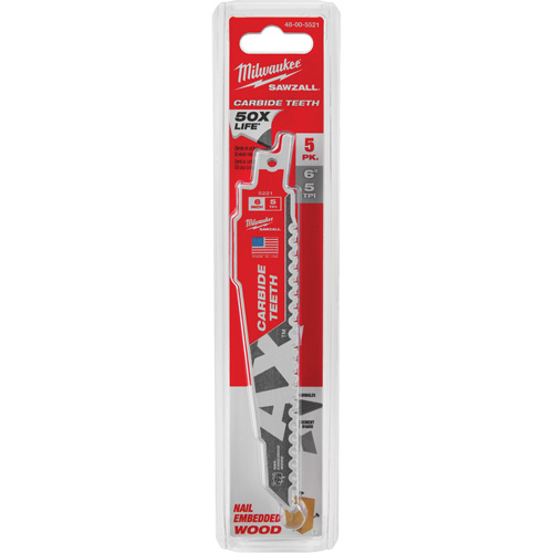 Milwaukee 48-00-5521 The Ax Sawzall&reg; Blade, Carbide, 5 TPI, 6" L x 1" W